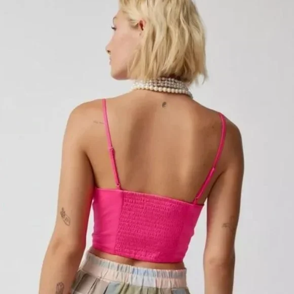 NWT Silence + Noise Mimi Cowl Neck Halter Barbie Hot Pink Top - Picture 3 of 8